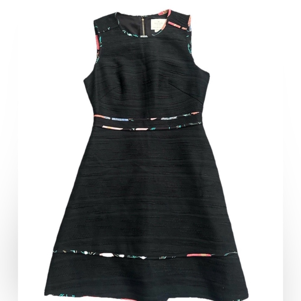 NWOT Kate Spade Blossom Trim Black Tweed Fit & Flare Dress Size 6